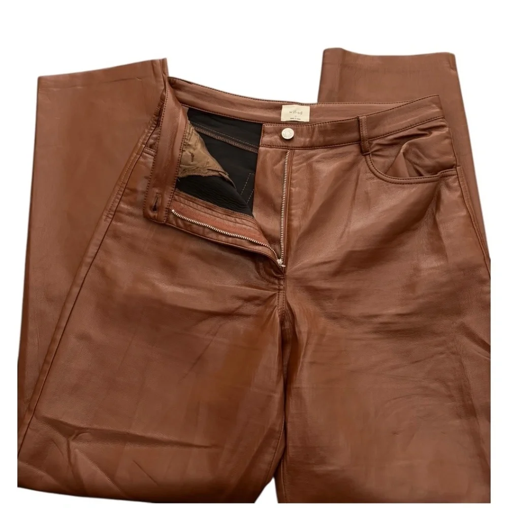 Aritzia Wilfred Melina Vegan Faux Leather Straight Leg High Rise Pants Brown
